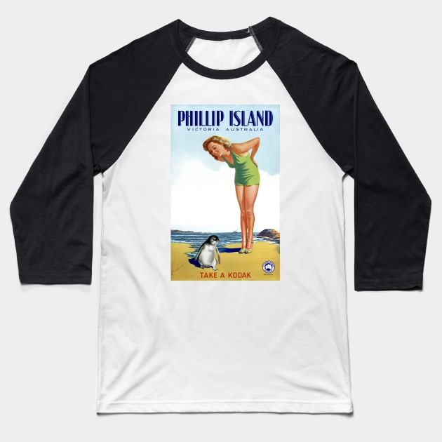 Vintage Travel Poster  Phillip Island Australia Baseball T-Shirt by vintagetreasure